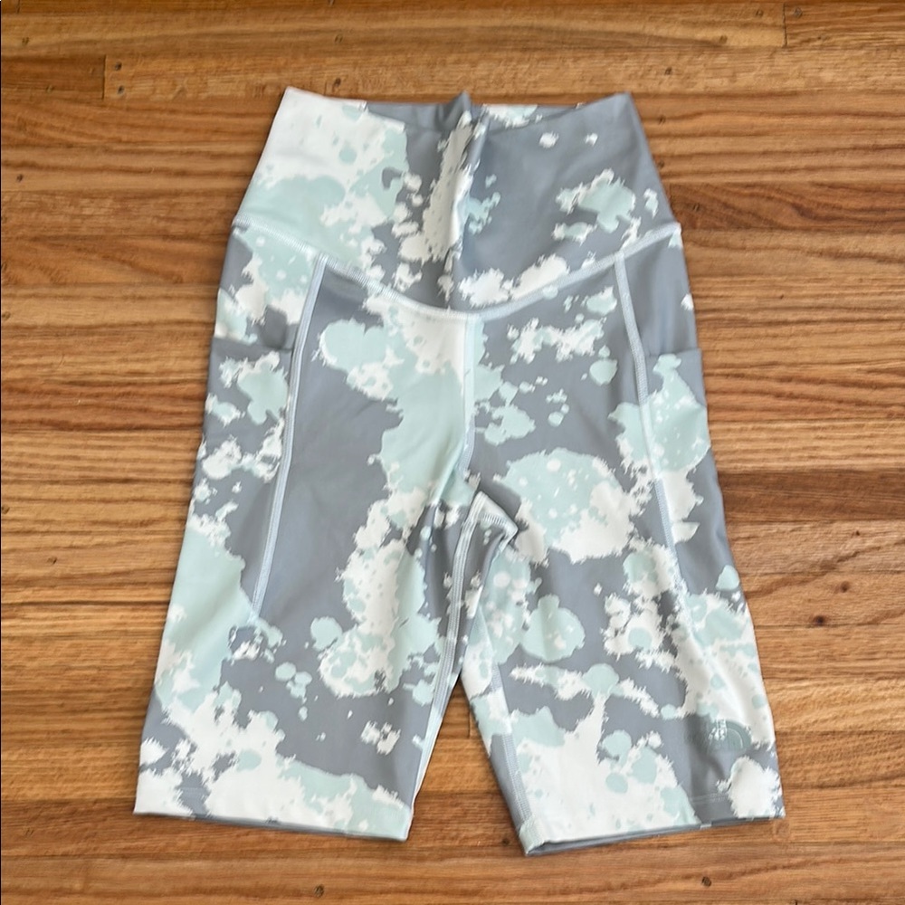 The North Face Gray, light green and cream Patterned Athletic Shorts Small